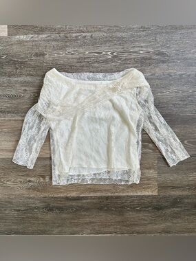 VTG MSK Cream Floral Lace Off The Shoulder Top M Removable Flower Pin Coquette